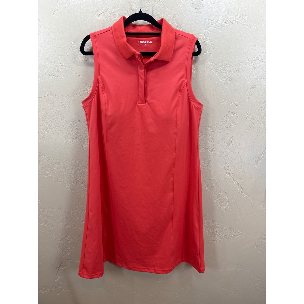Lands End Womens Sleeveless Polo Golf Dress Coral Pink Medium 10-12 Shelf Bra